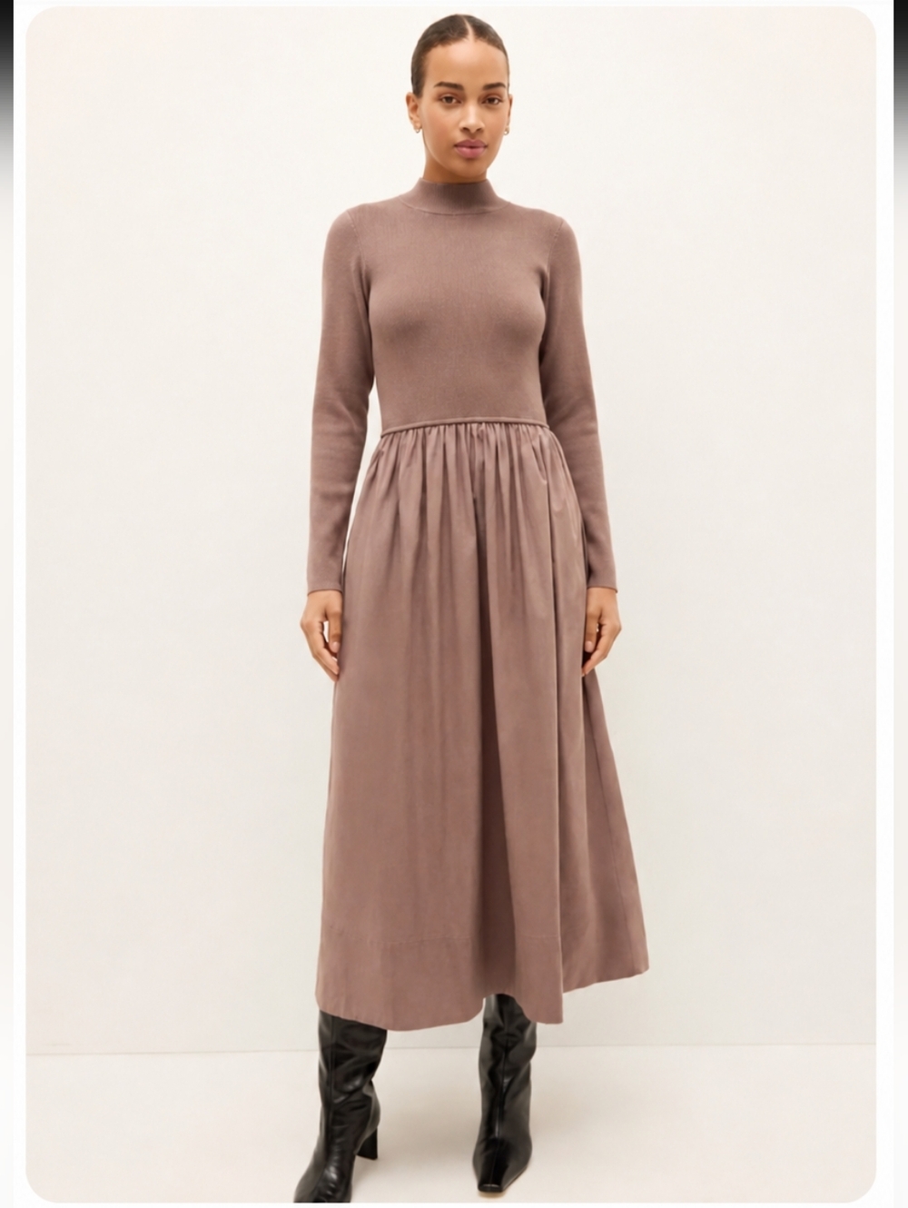 Marie Oliver Barrett Pieced Long Sleeve Maxi Dress Size XS Taupe Elephant